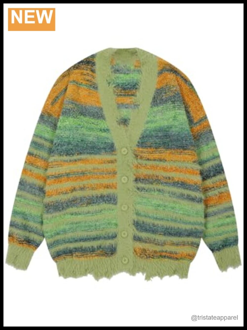 Oversized Striped Vintage Y2K Fuzzy Cardigan V-Neck Button Down Long Sleeve